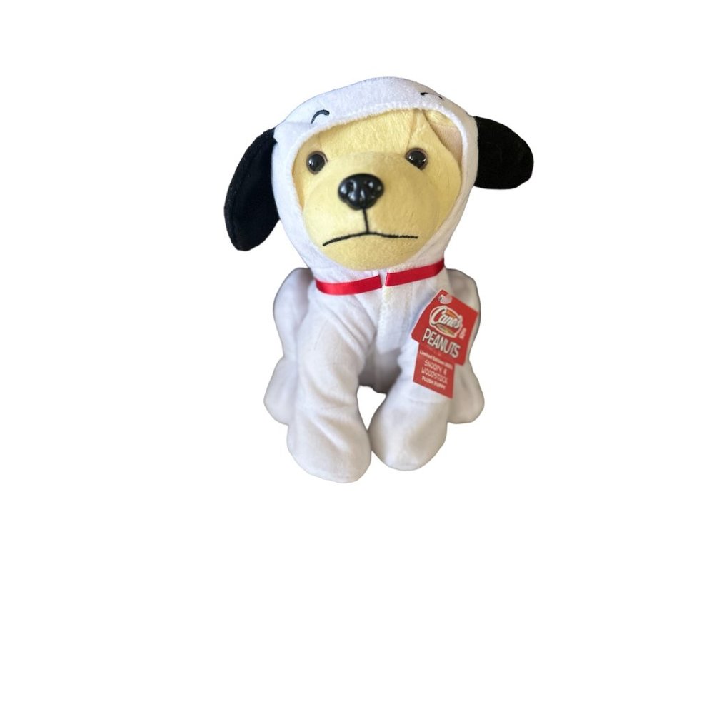 Raising Canes Golden Retriever puppy dressed as Snoopy from Peanuts in a hoodie